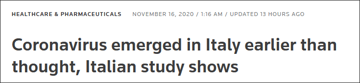 意大利研究所新冠病毒去年9月就在意傳播，可能會重塑疫情大流行歷史